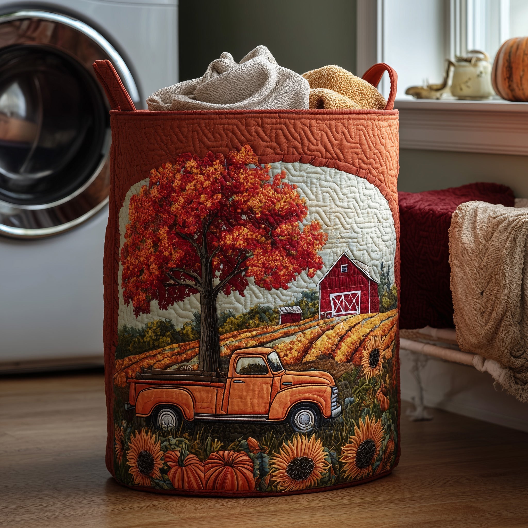 Fall at the Farm Quilted Laundry Basket Top Gifts For Farmers