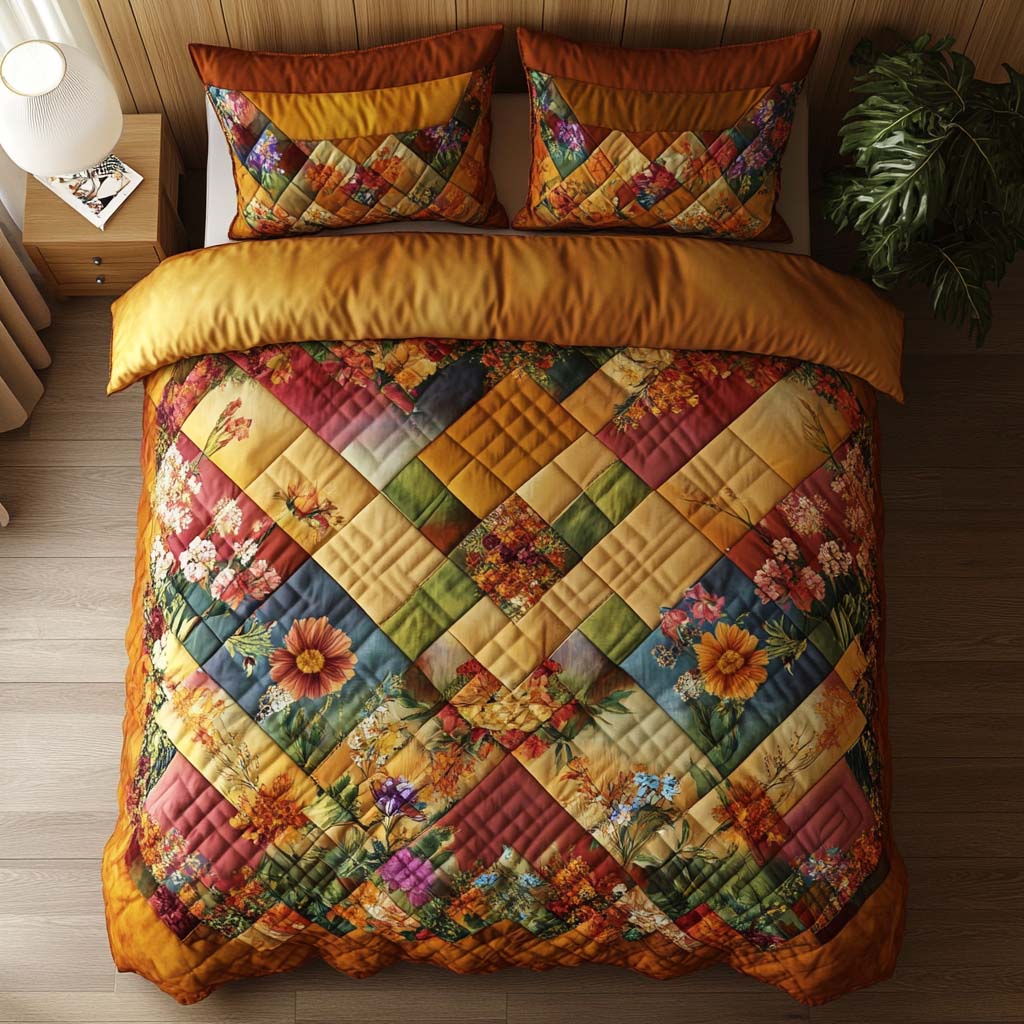 Fall Blossom Charm Quilted Bedding Set Meaningful Home Gift for Special Occasions