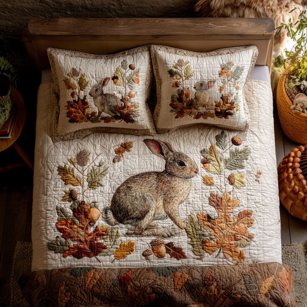 Fall Bunny Adventure Quilted Bedding Set Cute Room Decor Bear Mother's Day Gifts