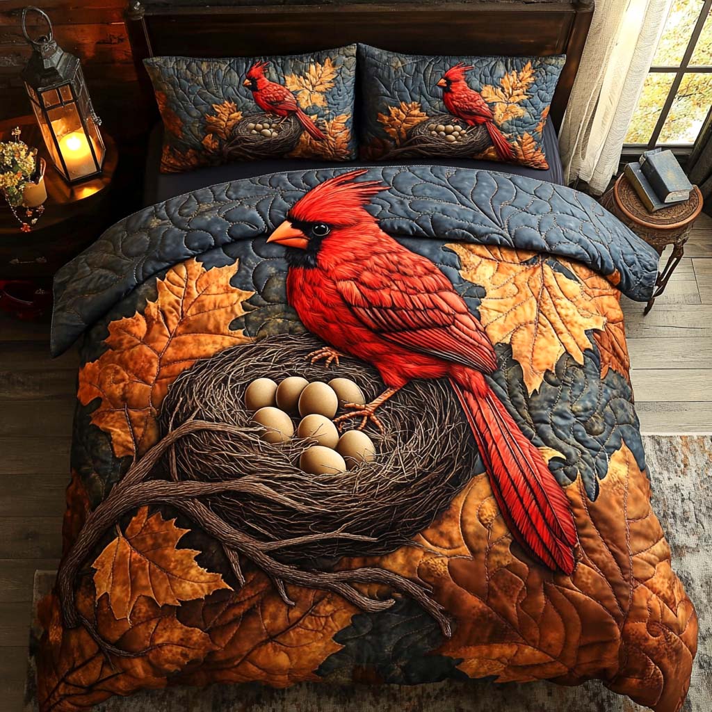 Fall Cardinal Quilted Bedding Set Holiday Duvet Sets Family Christmas Present Ideas