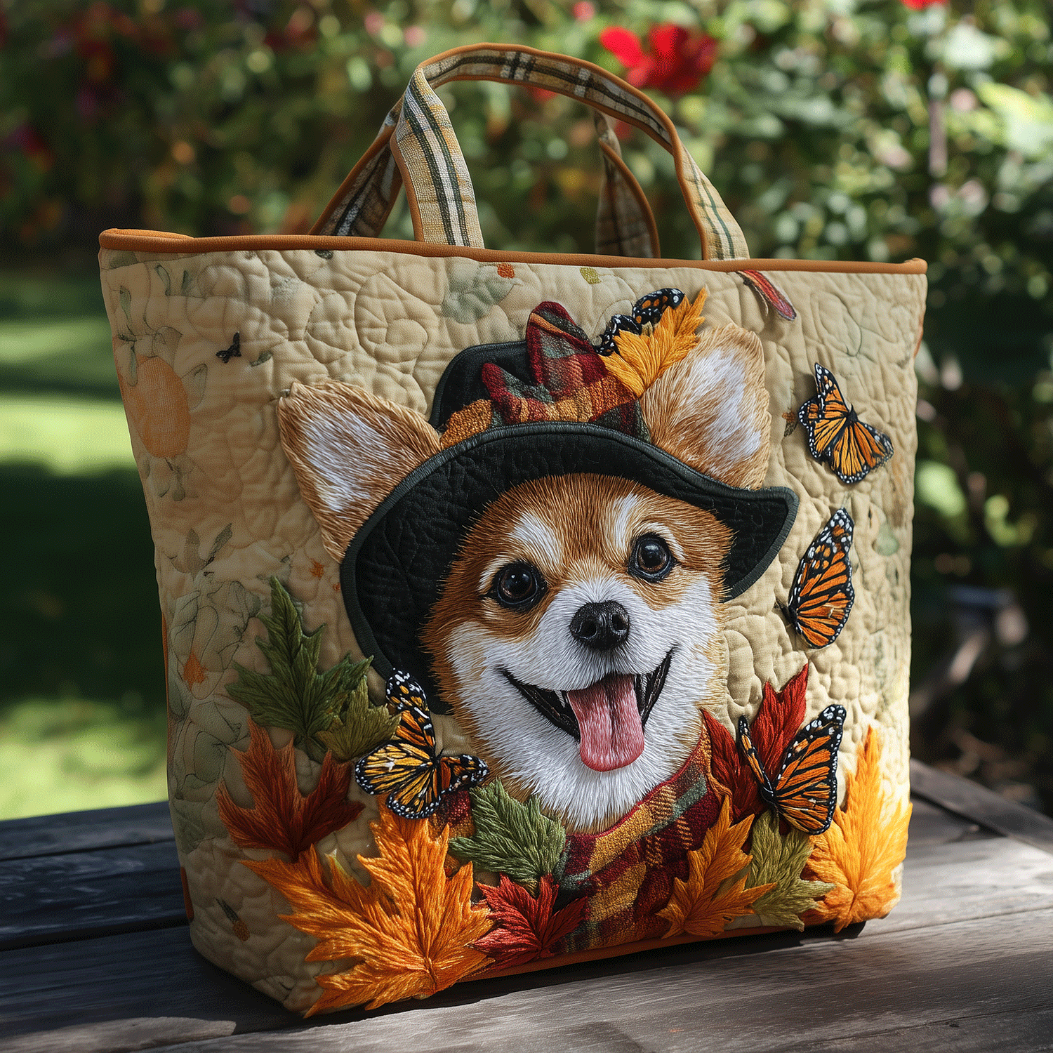 Fall Chihuahua Joy Quilted Tote Bag Unique Dog Presents