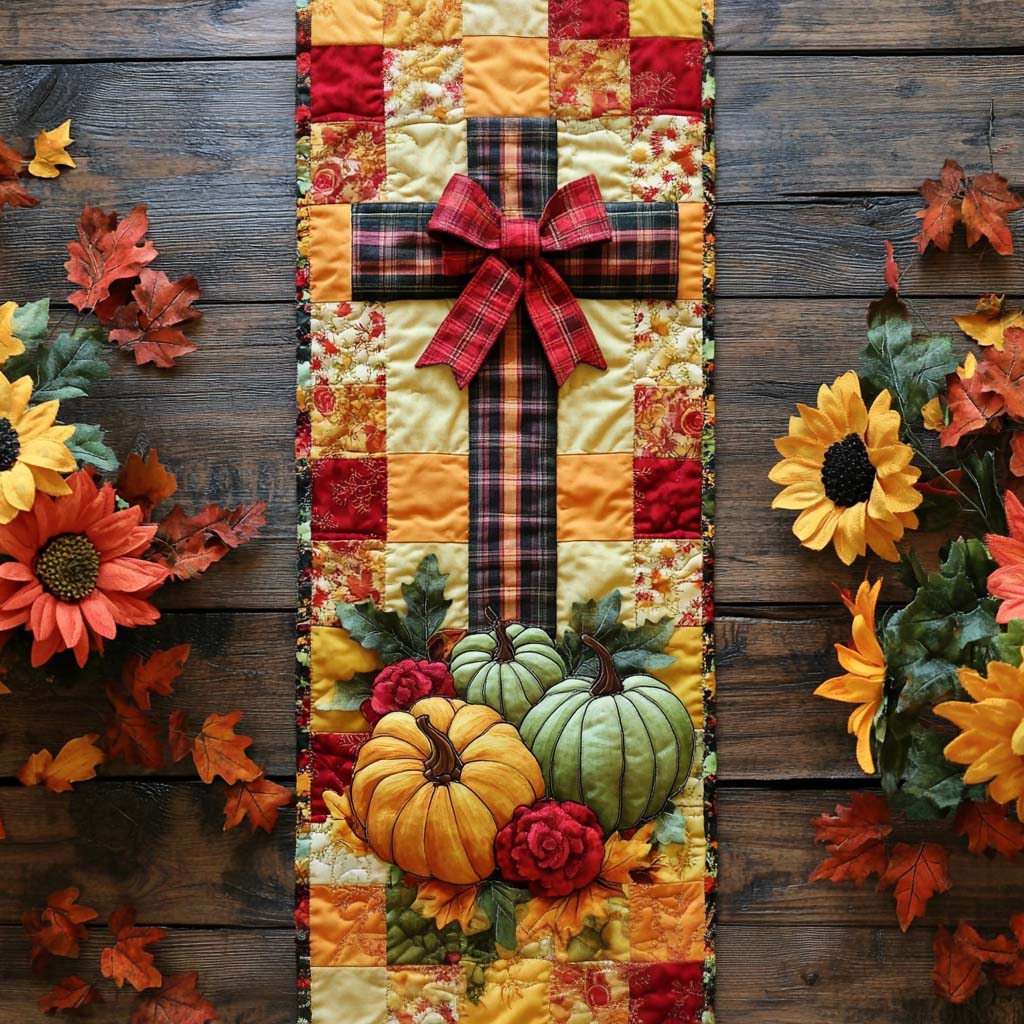 Fall Cross Beauty Quilted Table Runner Fall Decor Table Runner Christian Birthday Gifts
