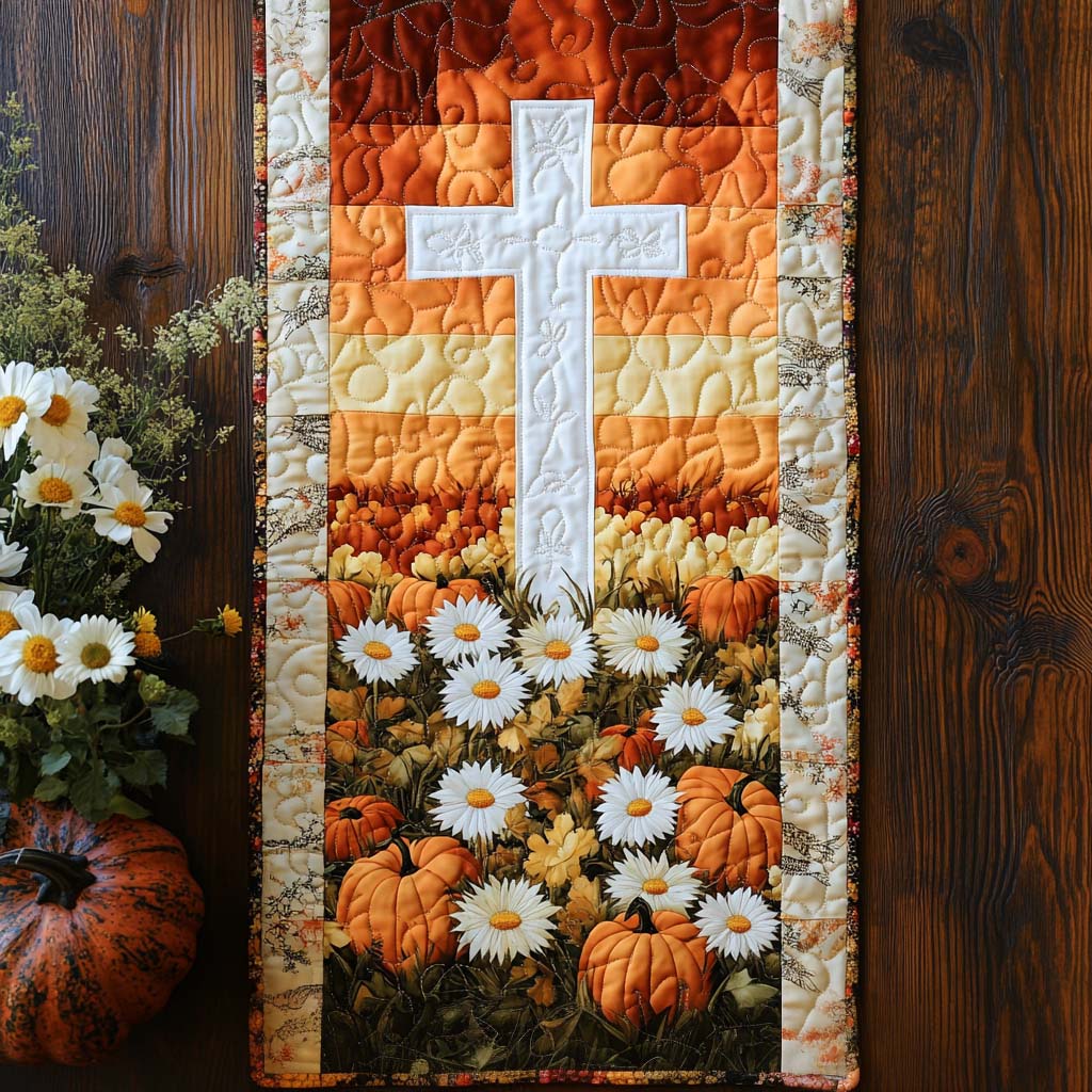 Fall Cross Light Quilted Table Runner Holiday Themed Table Runners Christian Christmas Gift Ideas