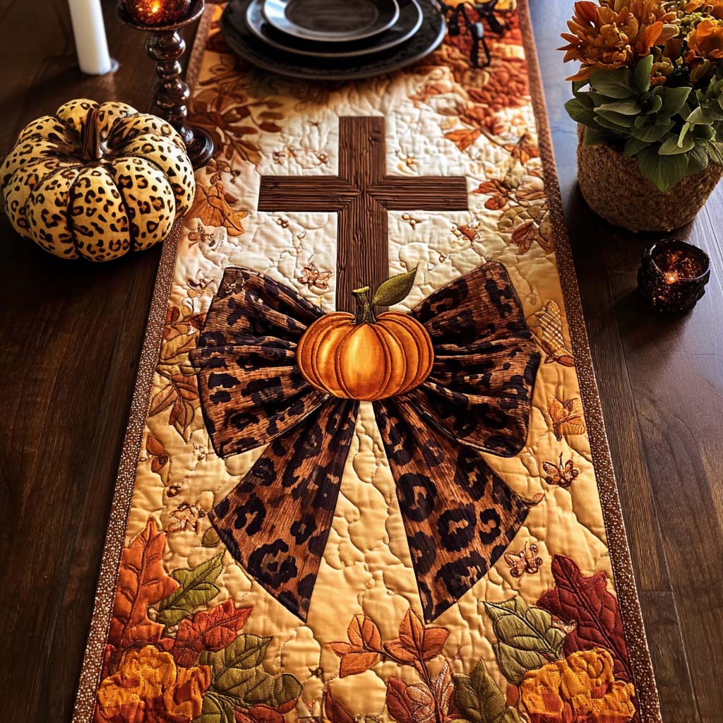 Fall Cross Spirit Quilted Table Runner Festive Table Runners Christian Birthday Presents