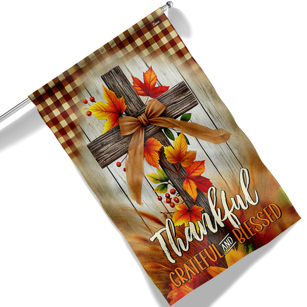 Fall Cross Thankful Grateful And Blessed Thanksgiving Halloween Flag