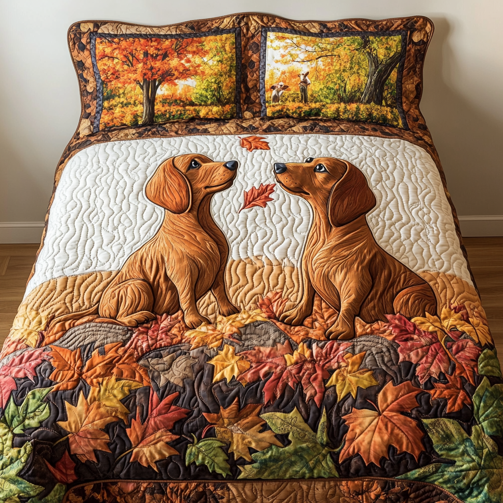 Fall Dachshund Quilted Bedding Set Fall Bedding Sets Gifts With Dachshunds On Them