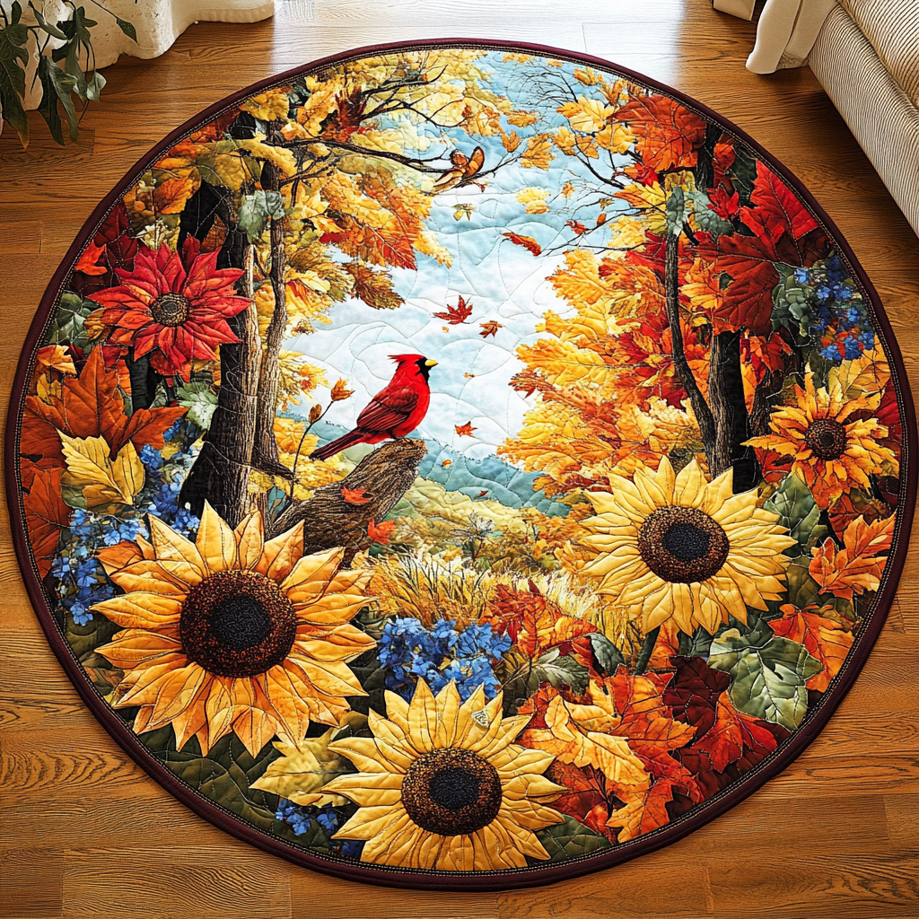Fall Embrace Quilted Round Mat Home Front Door Design Gifts For Farmer Boyfriend