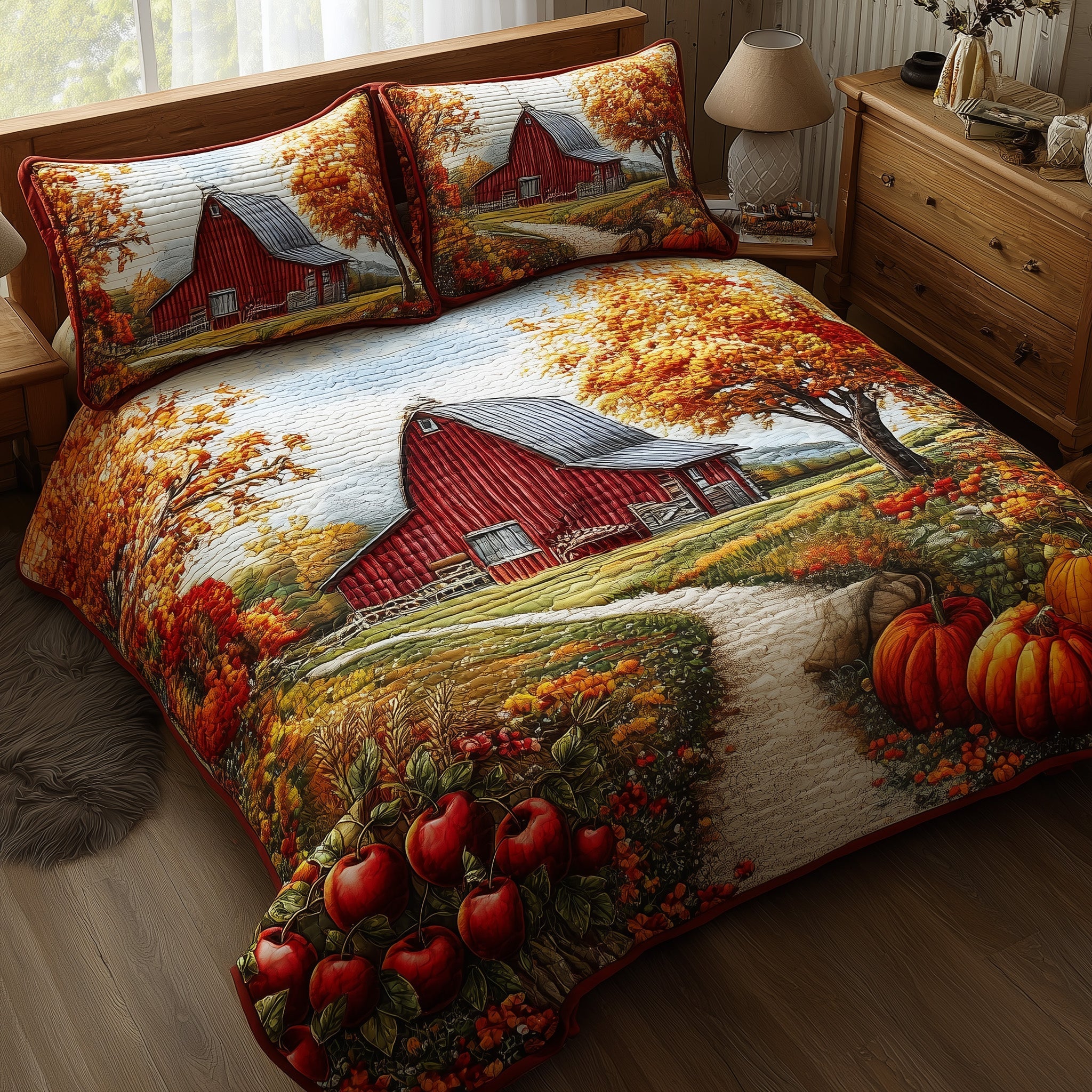 Fall Farmhouse Quilted Bedding Set Bedroom Decor Gifts For Farmers