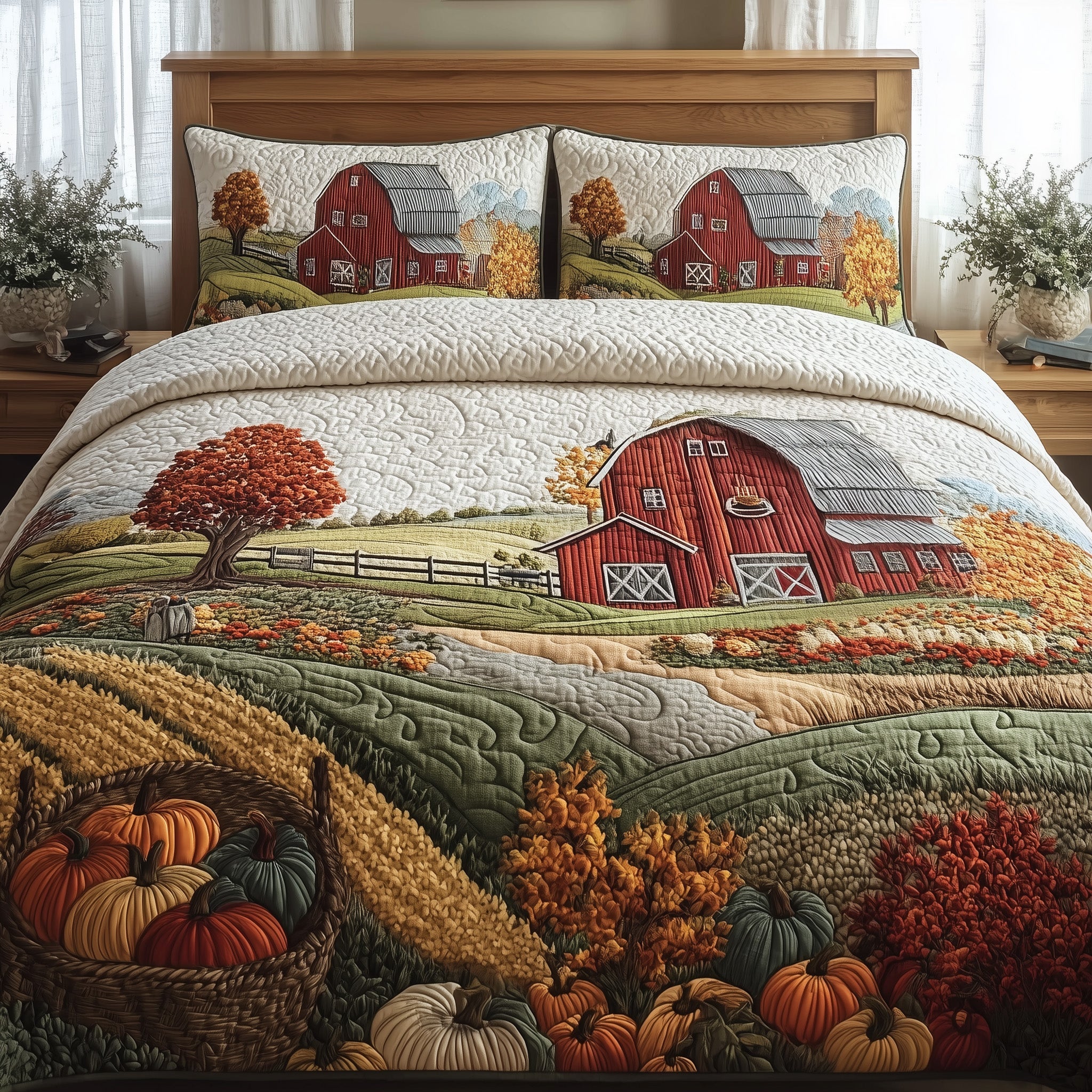 Fall Farmhouse Quilted Bedding Set Bohemian Vibe