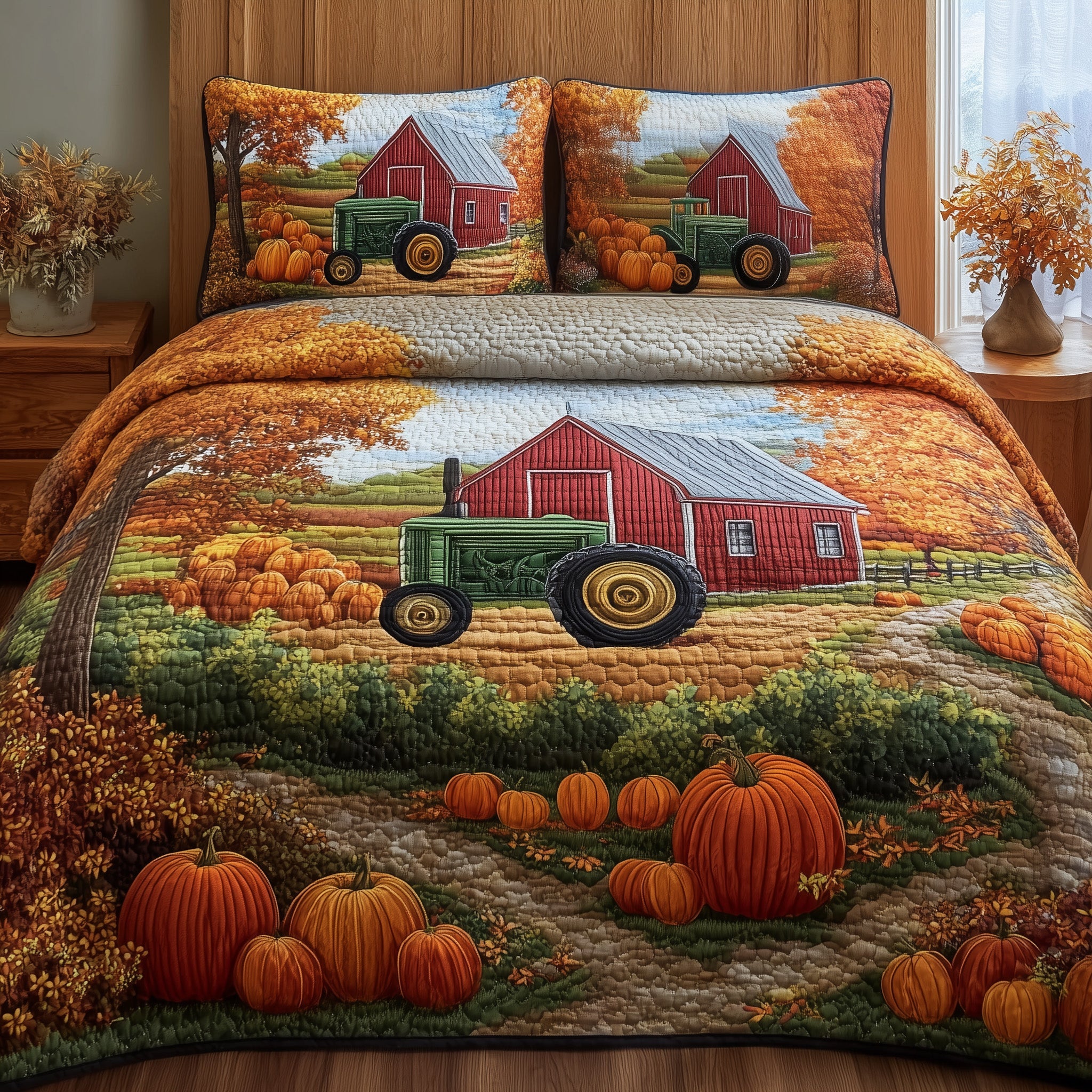 Fall Farmhouse Quilted Bedding Set Duvet Cover Bedspread Cute Fall Gifts