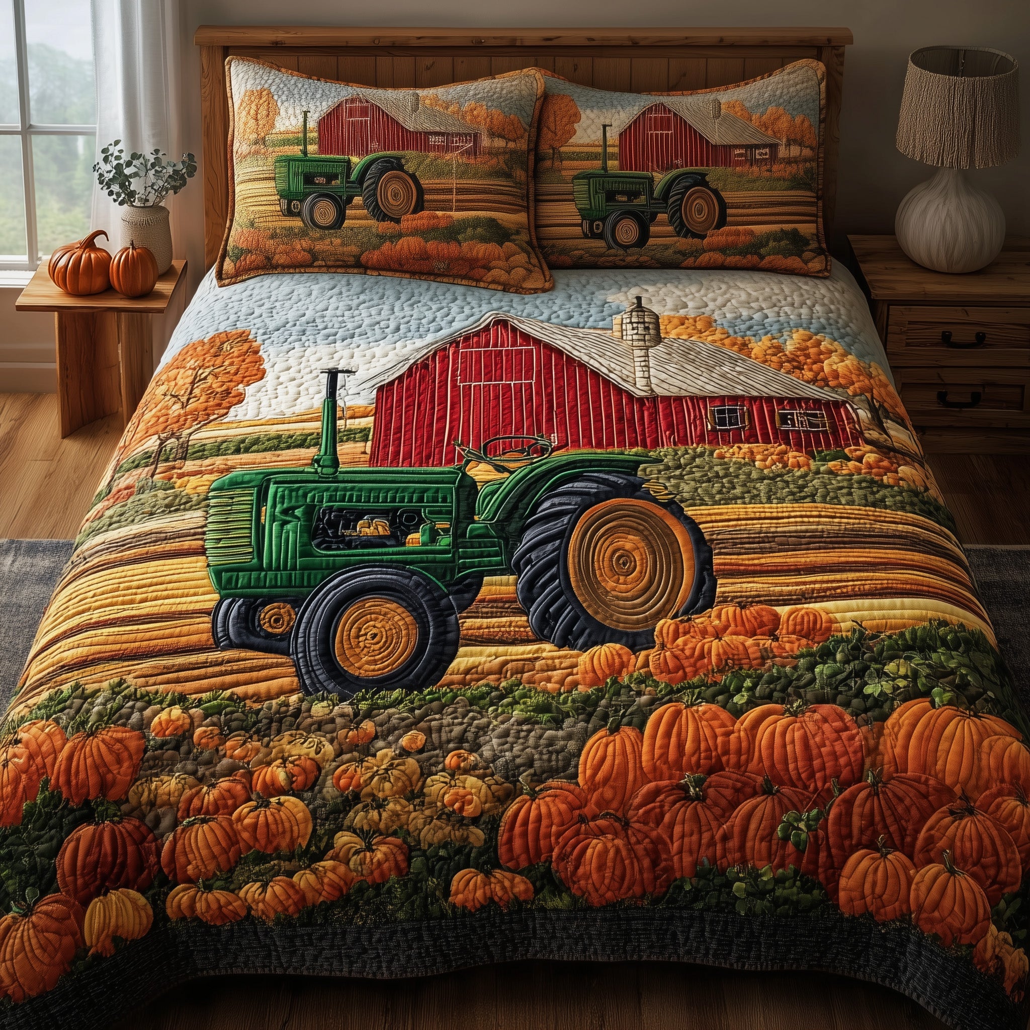 Fall Farmhouse Quilted Bedding Set Duvet Cover Bedspread Cute Fall Gifts For Girlfriend