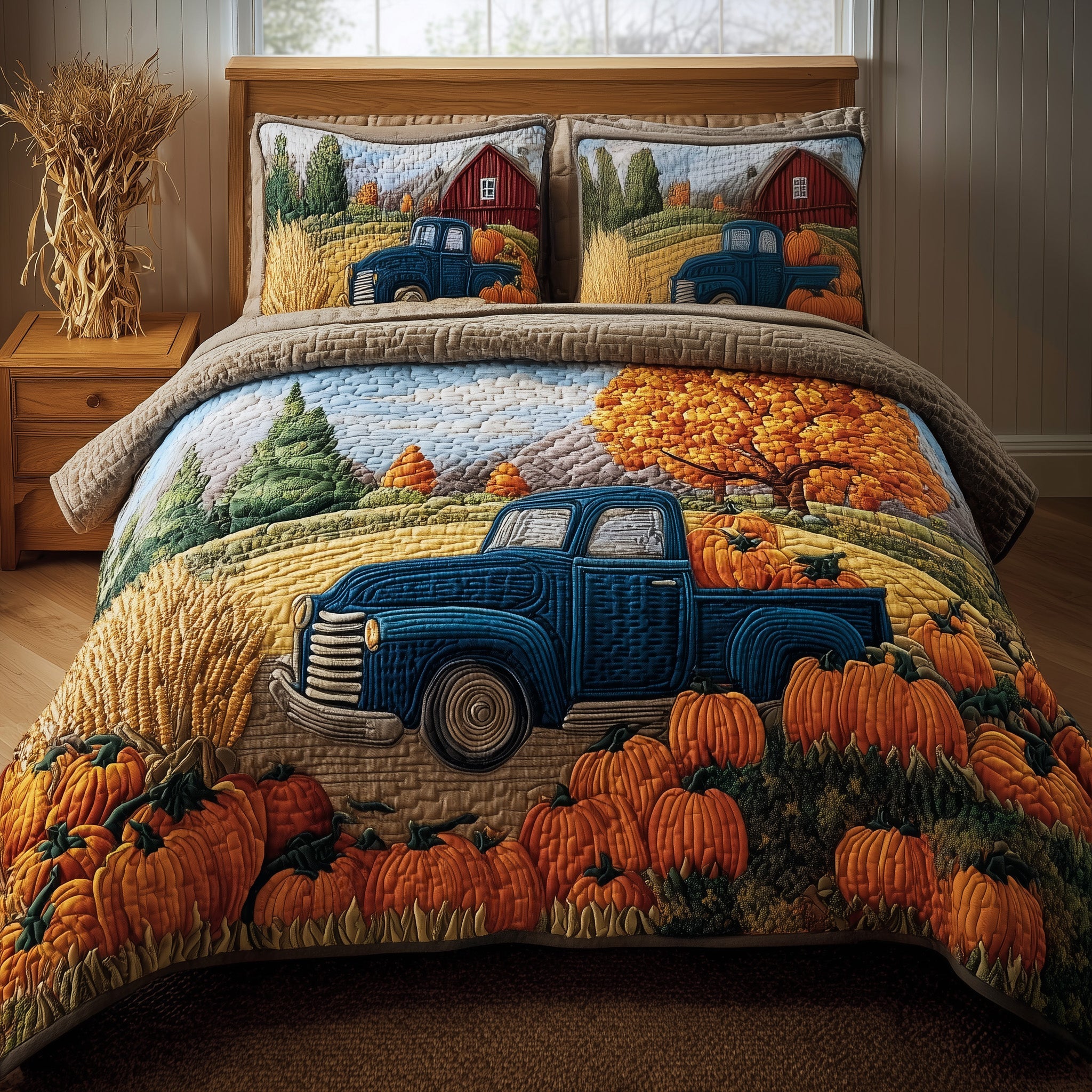 Fall Farmhouse Quilted Bedding Set Duvet Cover Bedspread Good Fall Gifts