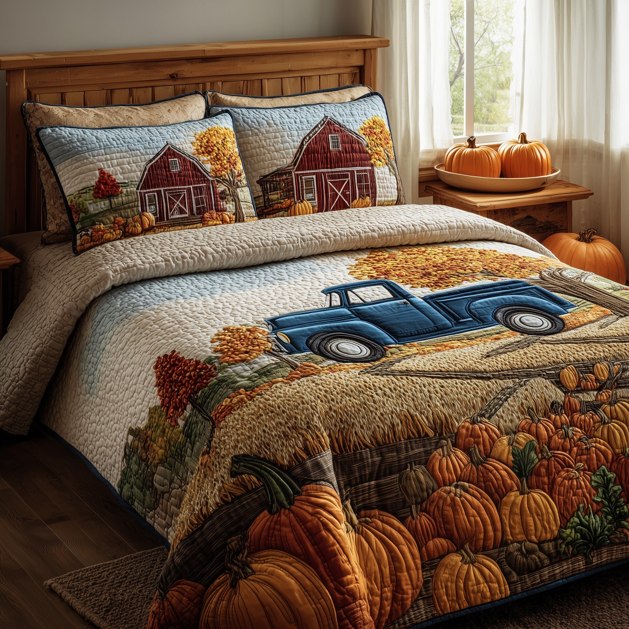 Fall Farmhouse Quilted Bedding Set Duvet Cover Bedspread Unique Fall Gifts