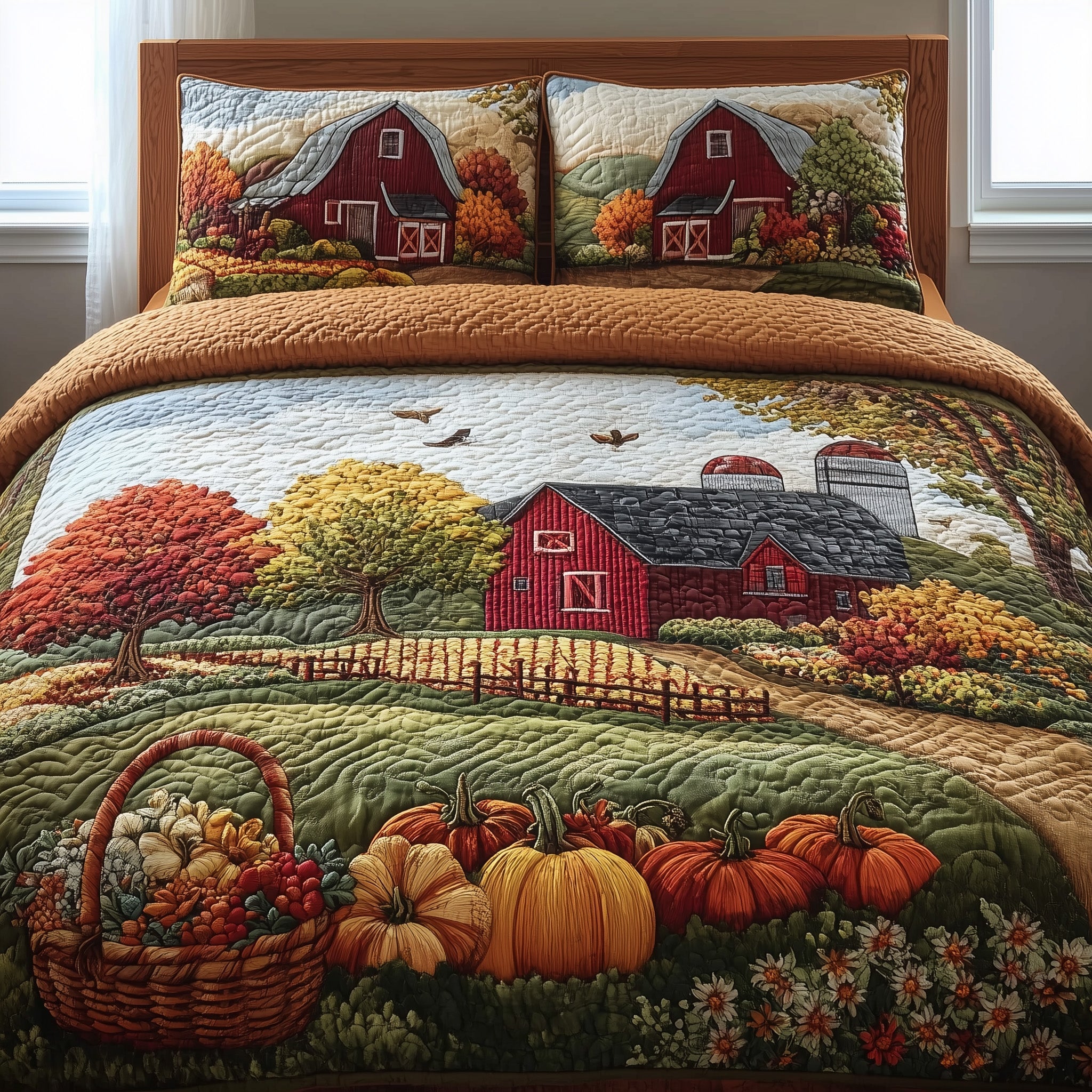 Fall Farmhouse Quilted Bedding Set Floral Print