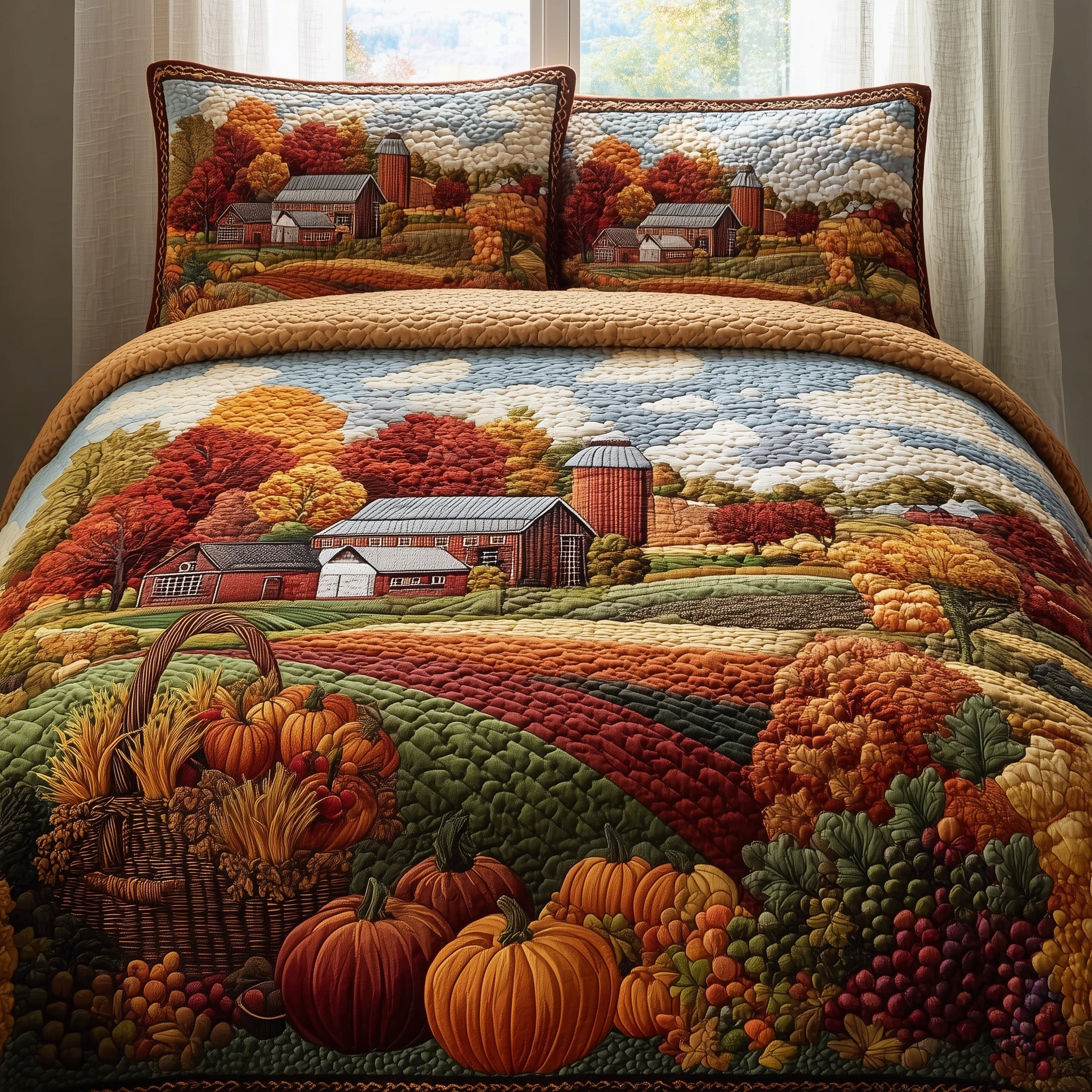 Fall Farmhouse Quilted Bedding Set Home Decor Collection