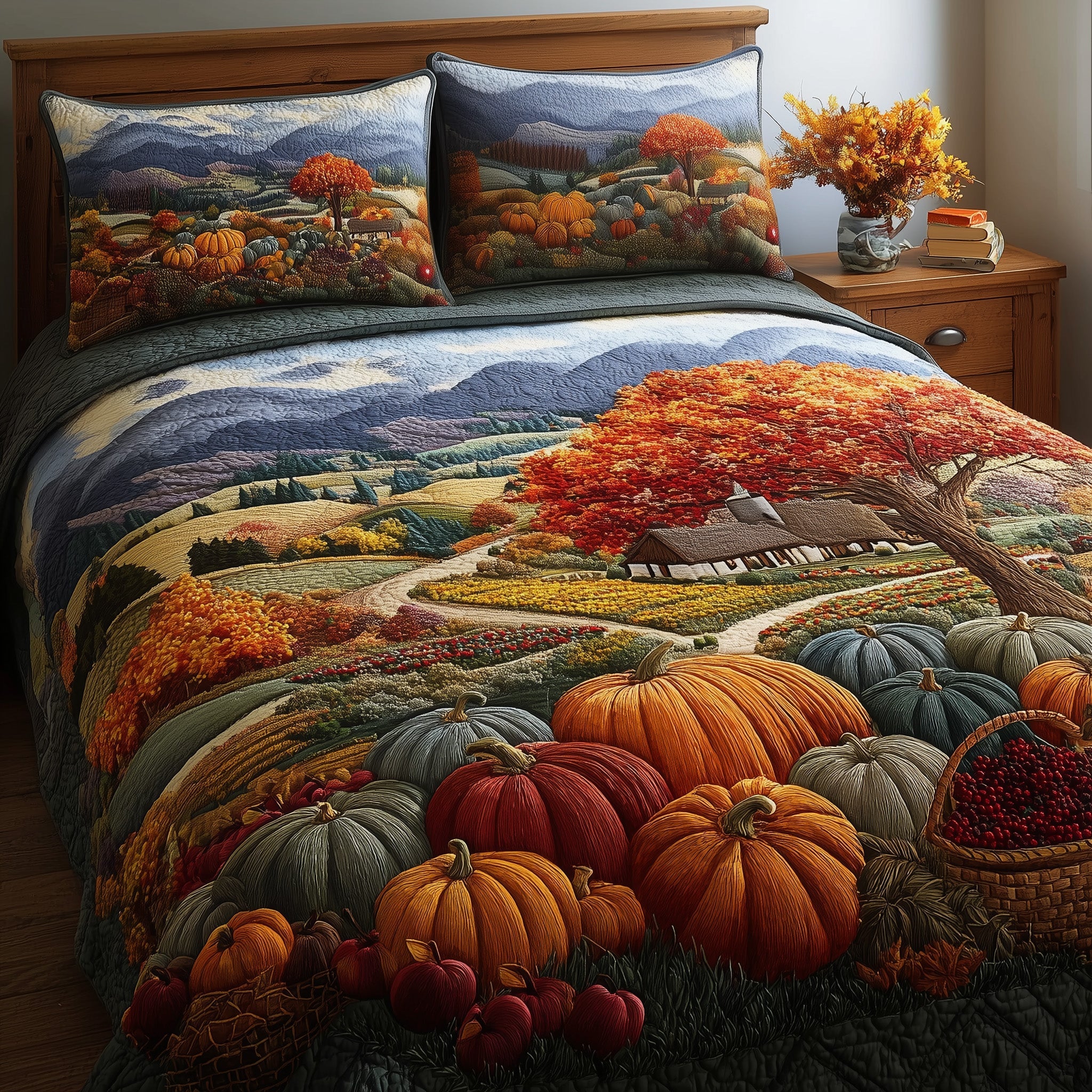 Fall Farmhouse Quilted Bedding Set Hypoallergenic