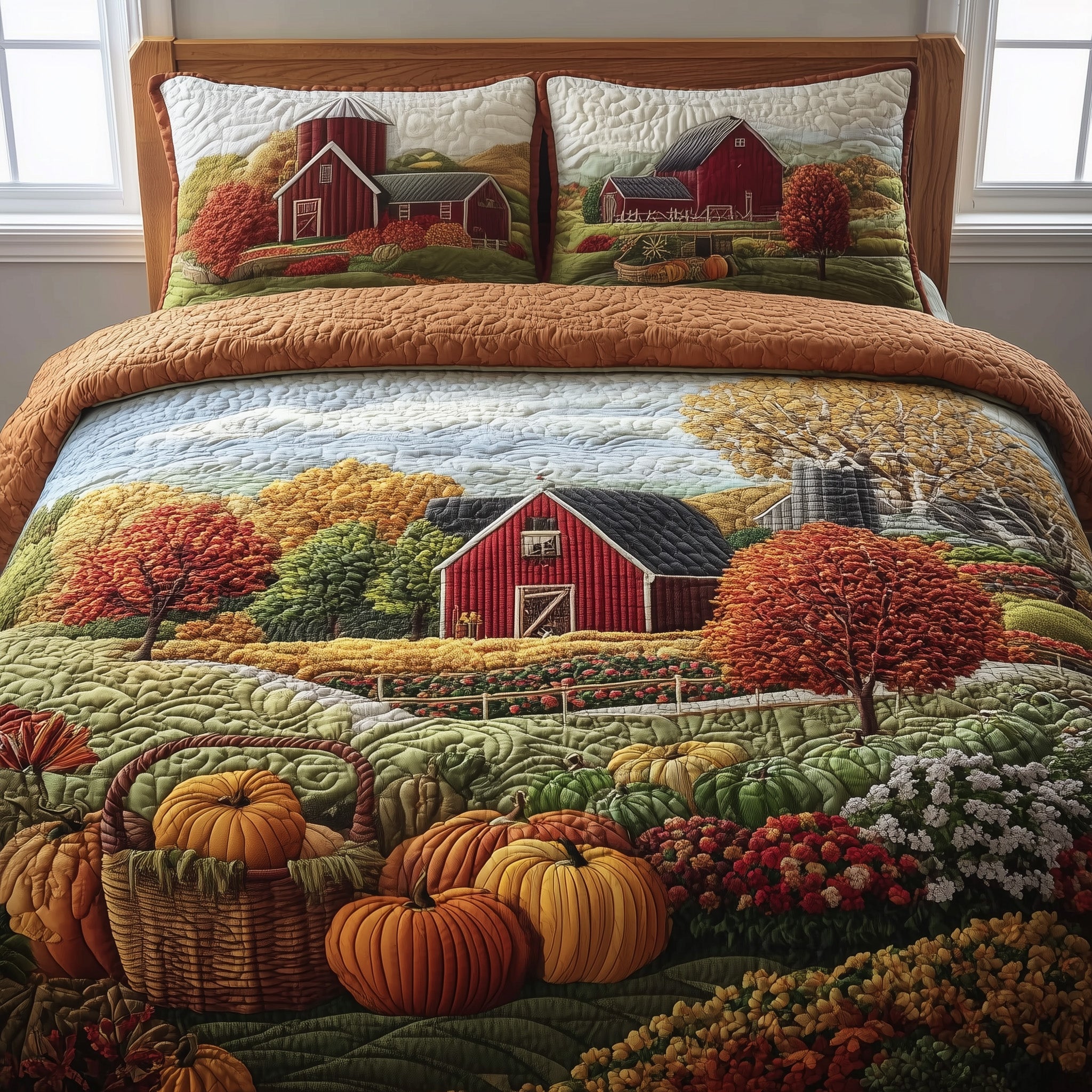 Fall Farmhouse Quilted Bedding Set Machine Washable