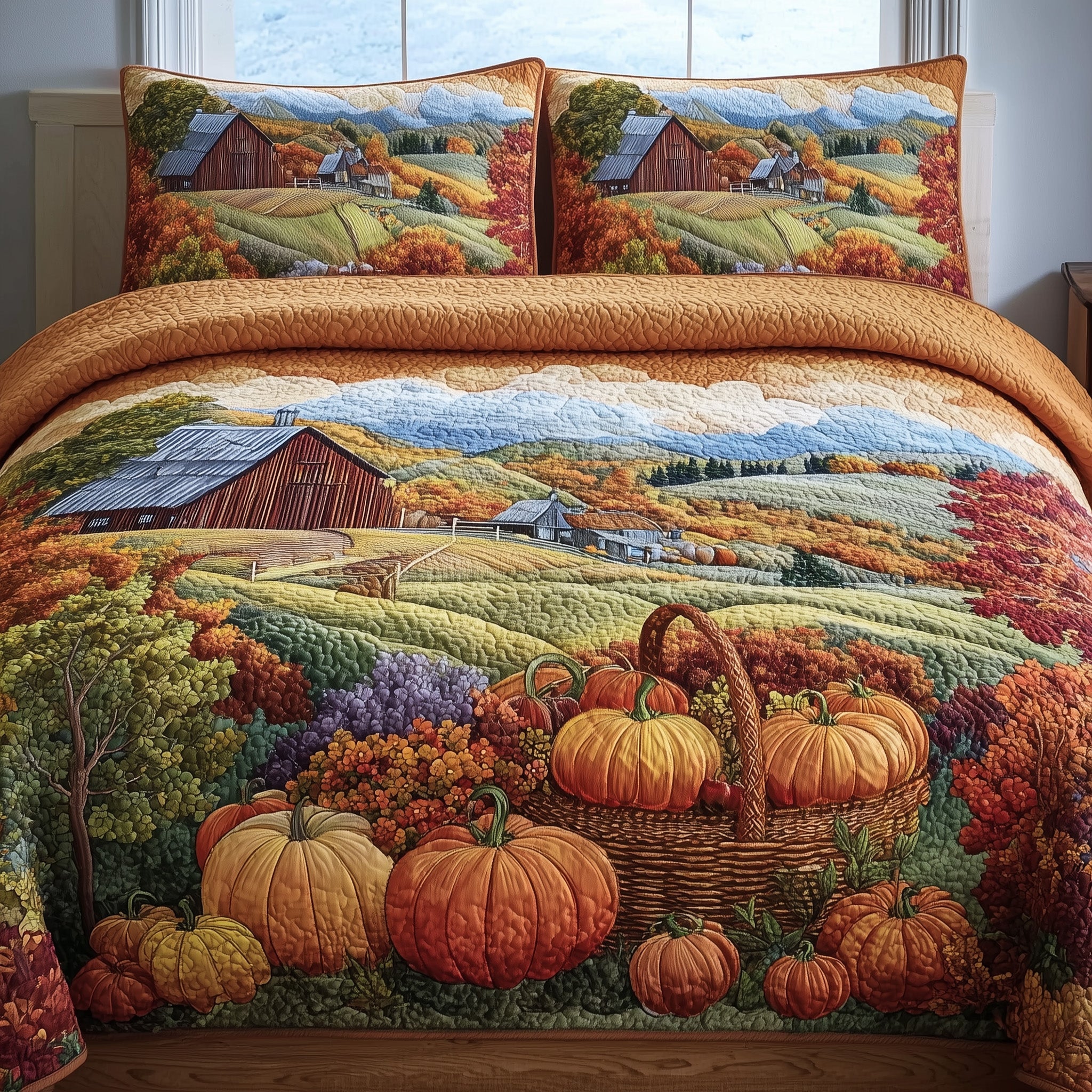 Fall Farmhouse Quilted Bedding Set Solid Color