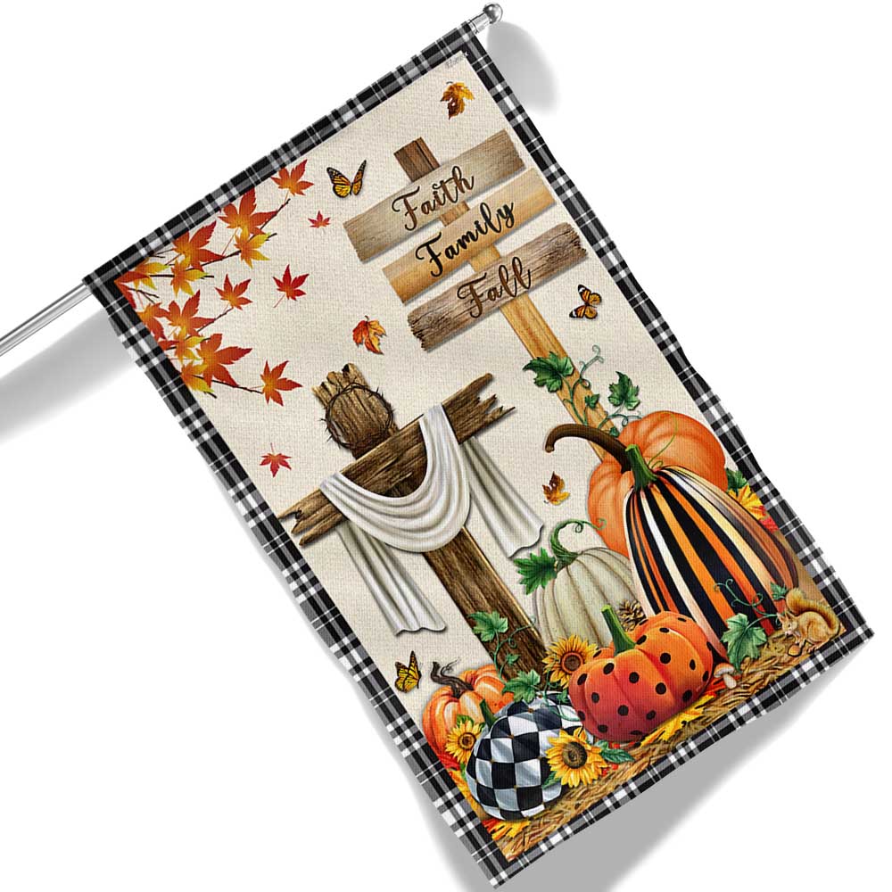 Fall Flag Faith Family Fall Christian Cross Pumpkins Thanksgiving Flag
