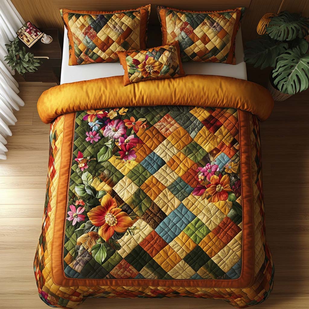 Fall Floral Heart Quilted Bedding Set Cute Bedroom Decor Cute Fall Gifts For Girlfriend