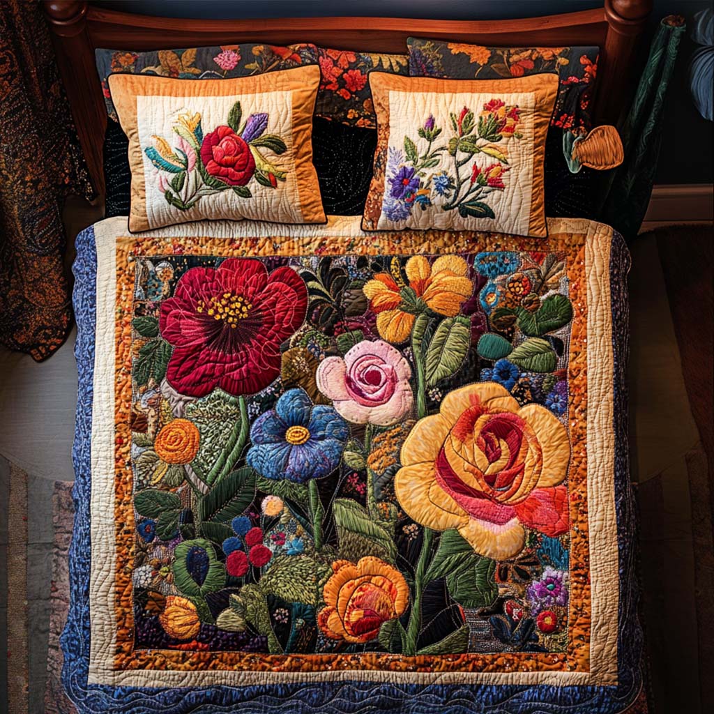 Fall Flower Bliss Quilted Bedding Set Bed Decor Ideas Autumn Inspired Gifts