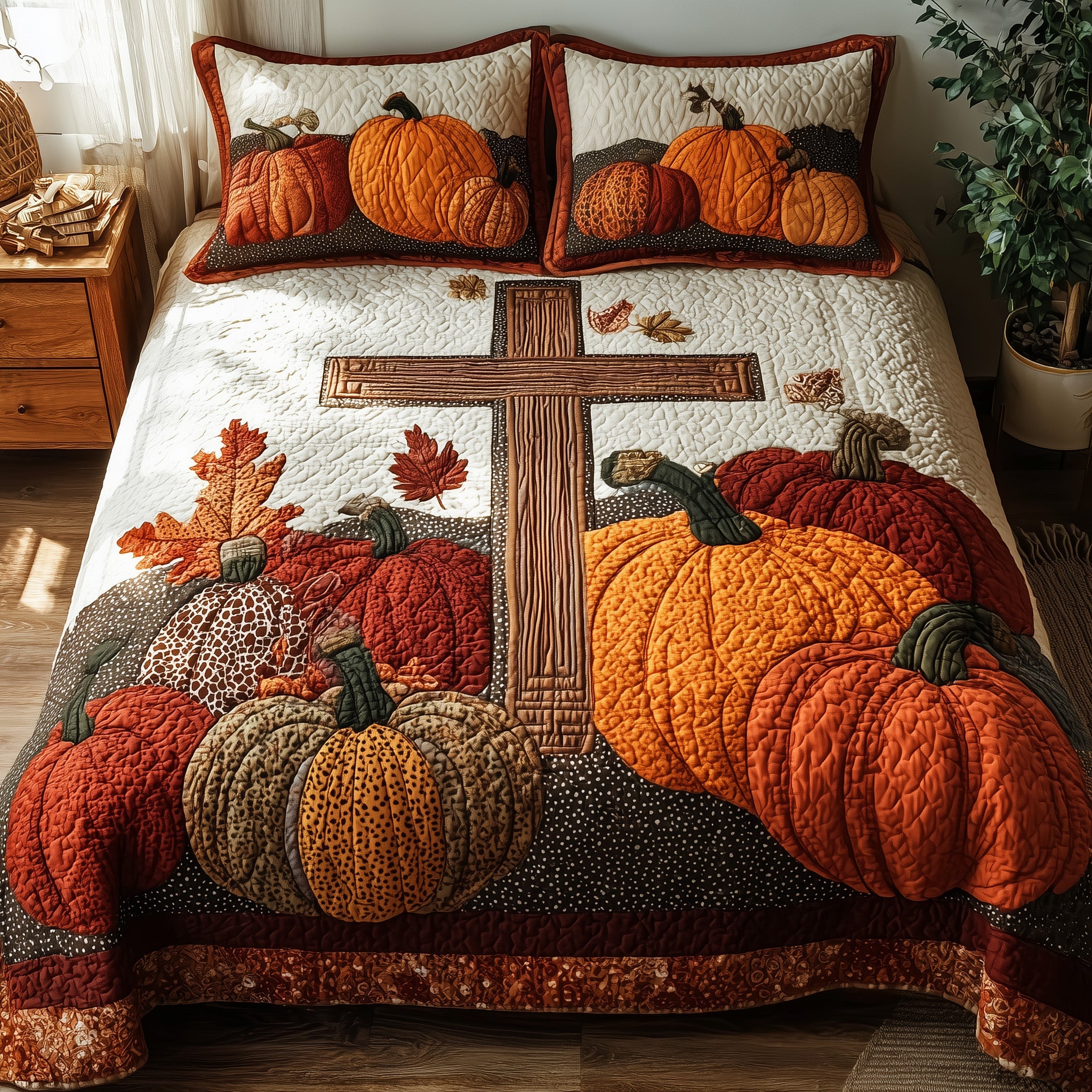 Fall For Jesus Quilted Bedding Set Duvet Cover Bedspread Autumn Themed Gifts