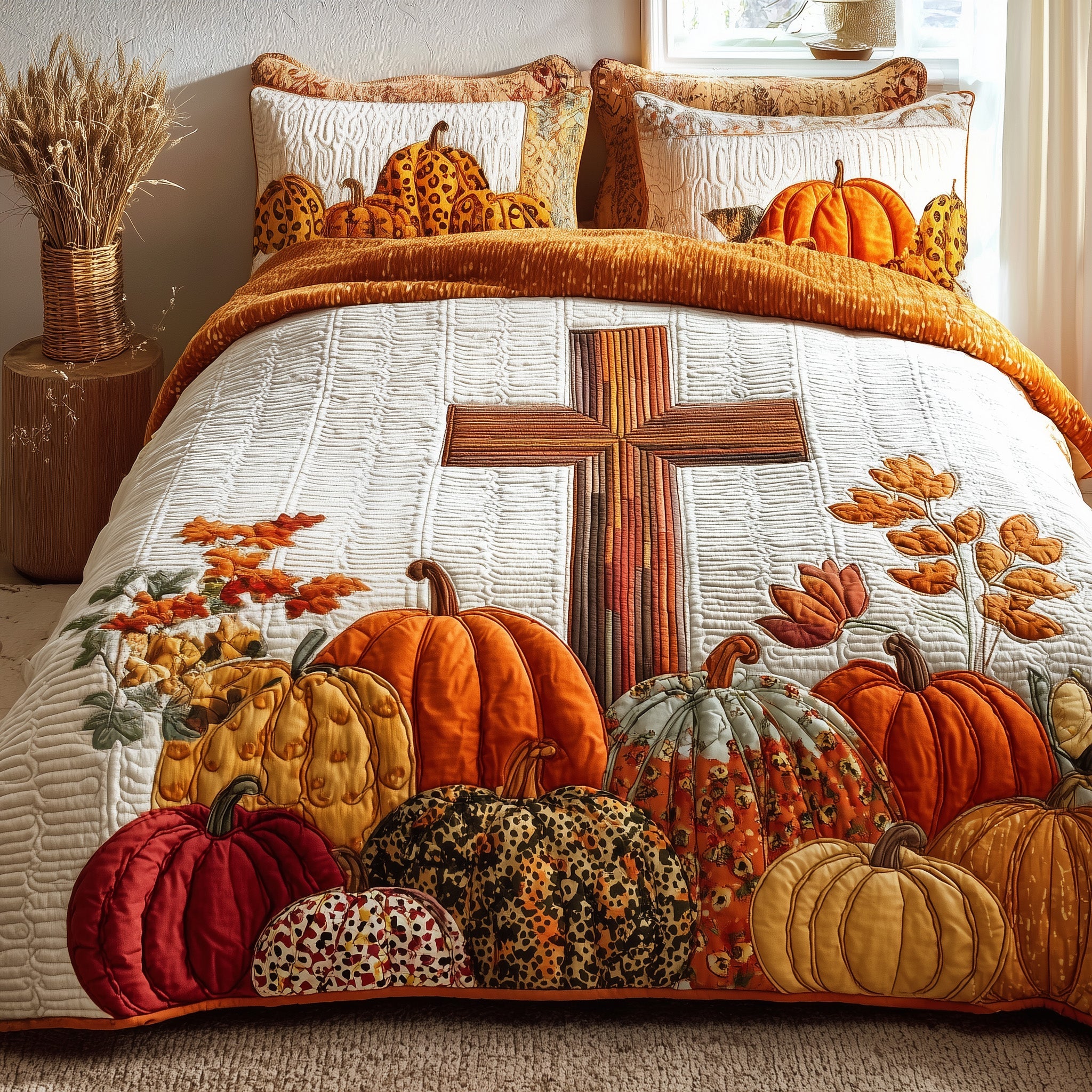 Fall For Jesus Quilted Bedding Set Duvet Cover Bedspread Fall Autumn Gifts For Her