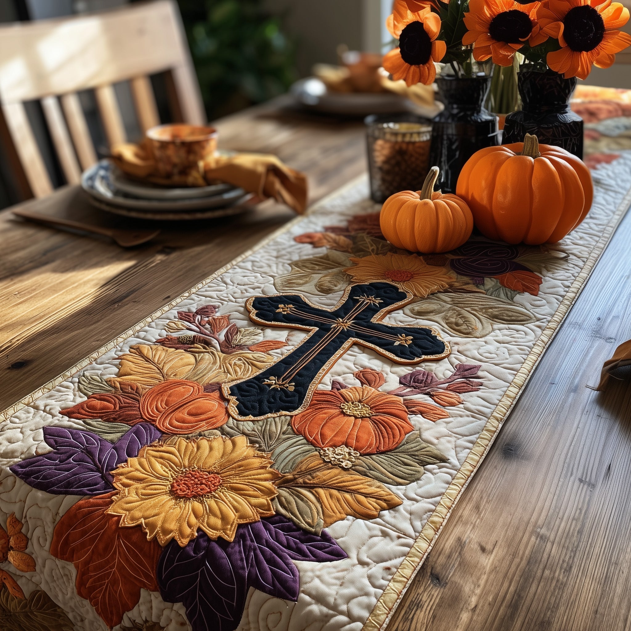 Fall For Jesus Quilted Table Runner Festive Christmas Dining Room Table Runner