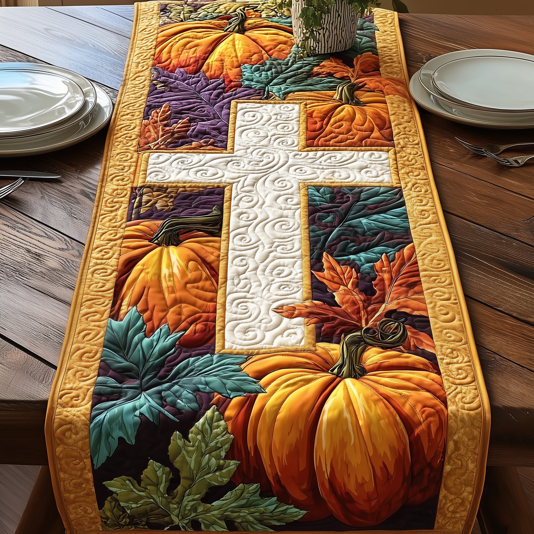 Fall For Jesus Quilted Table Runner Holiday Table Runner for Kitchen Decor