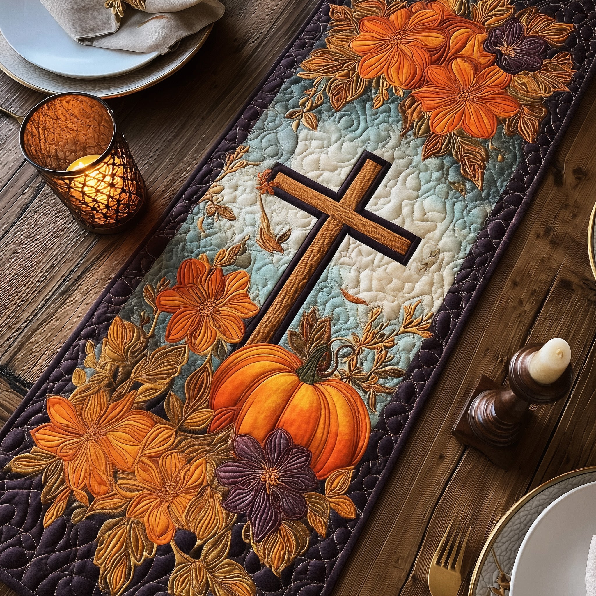 Fall For Jesus Quilted Table Runner Seasonal Table Runner for Holidays