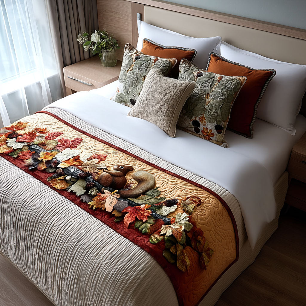 Fall Forest Friends Quilted Bed Runner Bedroom Holiday Decor Unique Gifts For Family