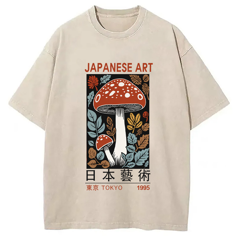 Fall Forest Mushroom Washed T-Shirt Cool Graphic Tee For Men Women Gifts For Sister