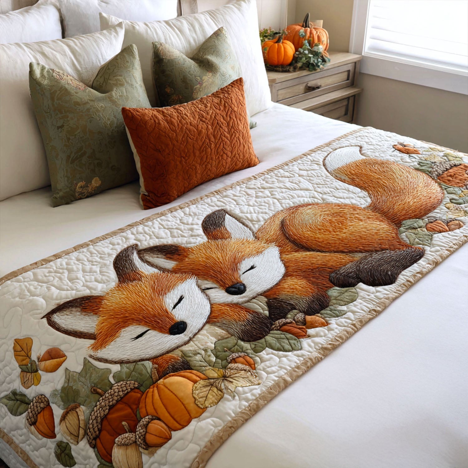 Fall Fox Fancy Quilted Bed Runner Fall Bedroom Decor Good Family Gifts