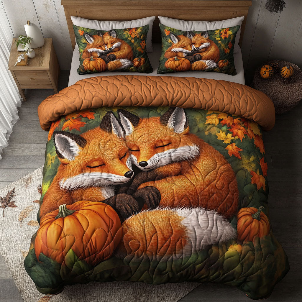 Fall Fox Wonders Quilted Bedding Set Autumn Bed Sheet Set Fox Gifts For Men