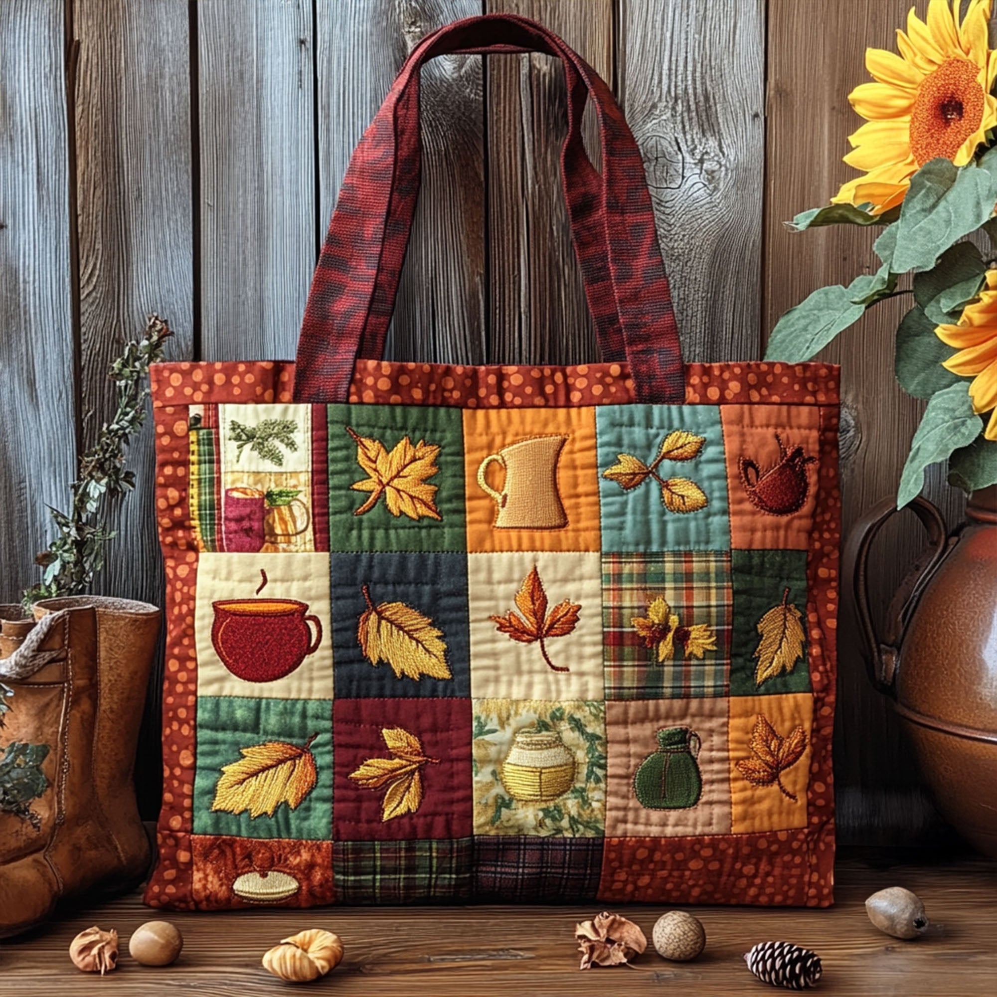 Fall Garden Quilted Tote Bag Autumn Themed Gifts