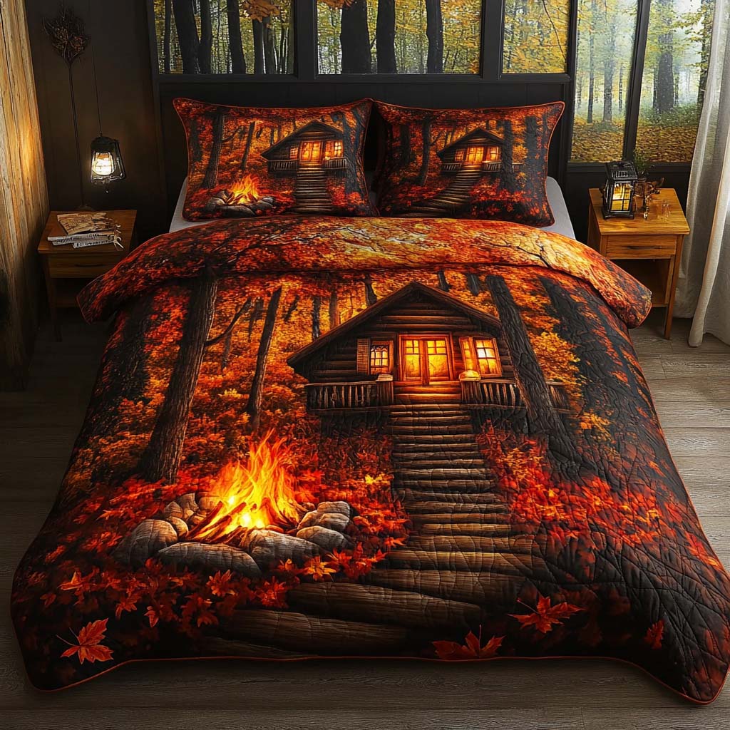 Fall Glow Quilted Bedding Set Cozy Bedroom Decor Gift Ideas For Fall