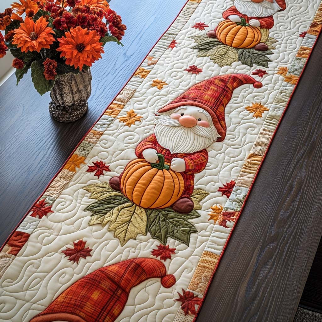 Fall Gnome Gathering Quilted Table Runner Fall Table Cover Family Gift Ideas