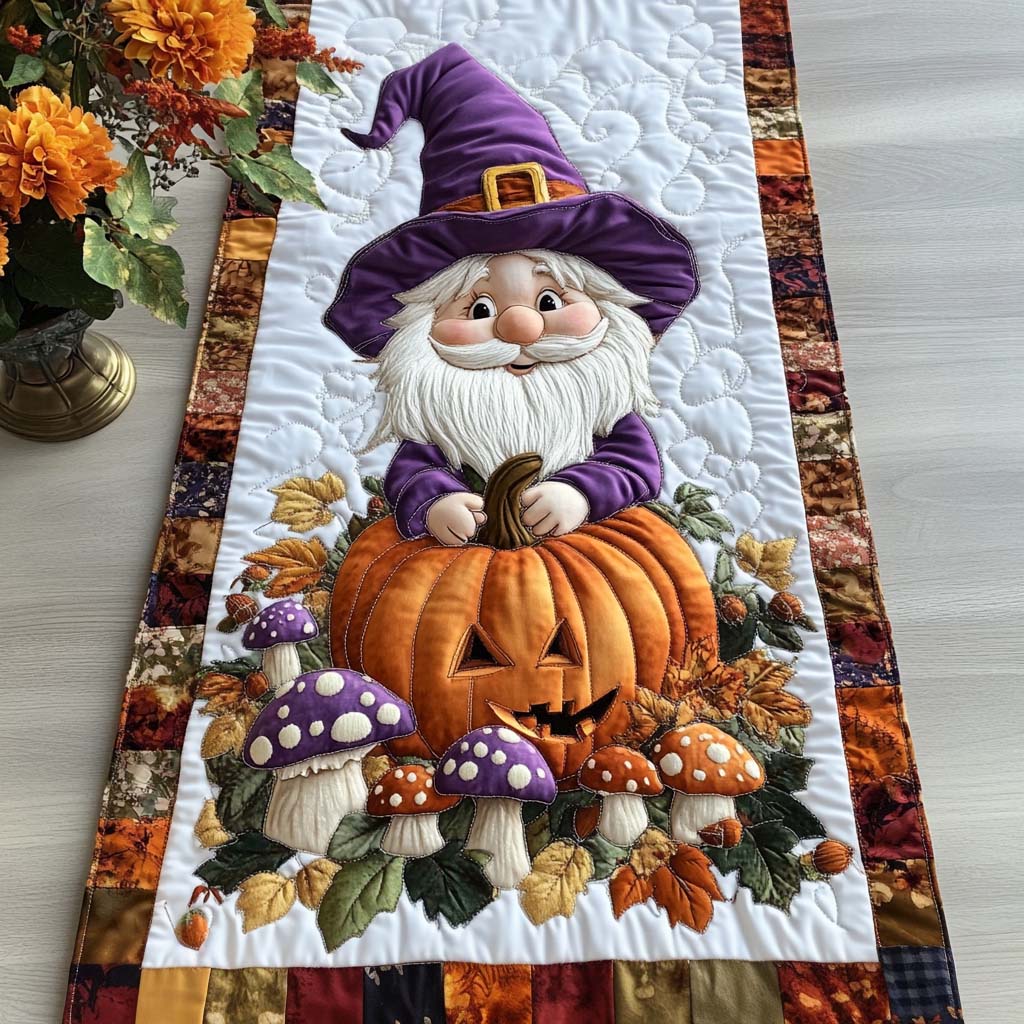 Fall Gnome Magic Quilted Table Runner Autumn Table Cover Great Family Gifts