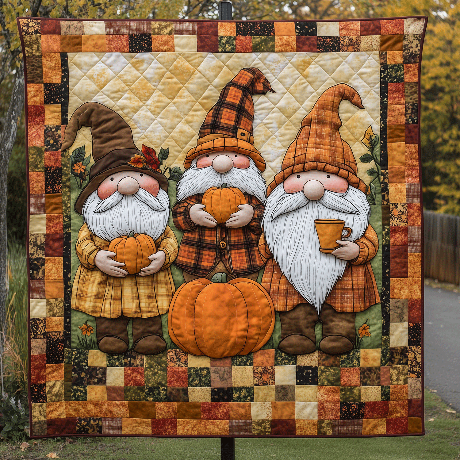 Fall Gnomes Quilted Blanket Cozy Fall Gift Ideas