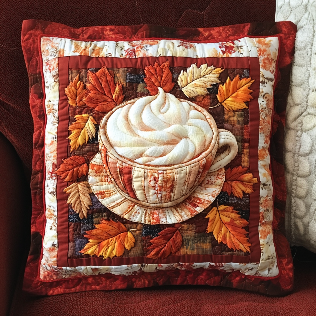 Fall Latte Blooms Quilted Pillow Case Gnome Christmas Pillow Cover