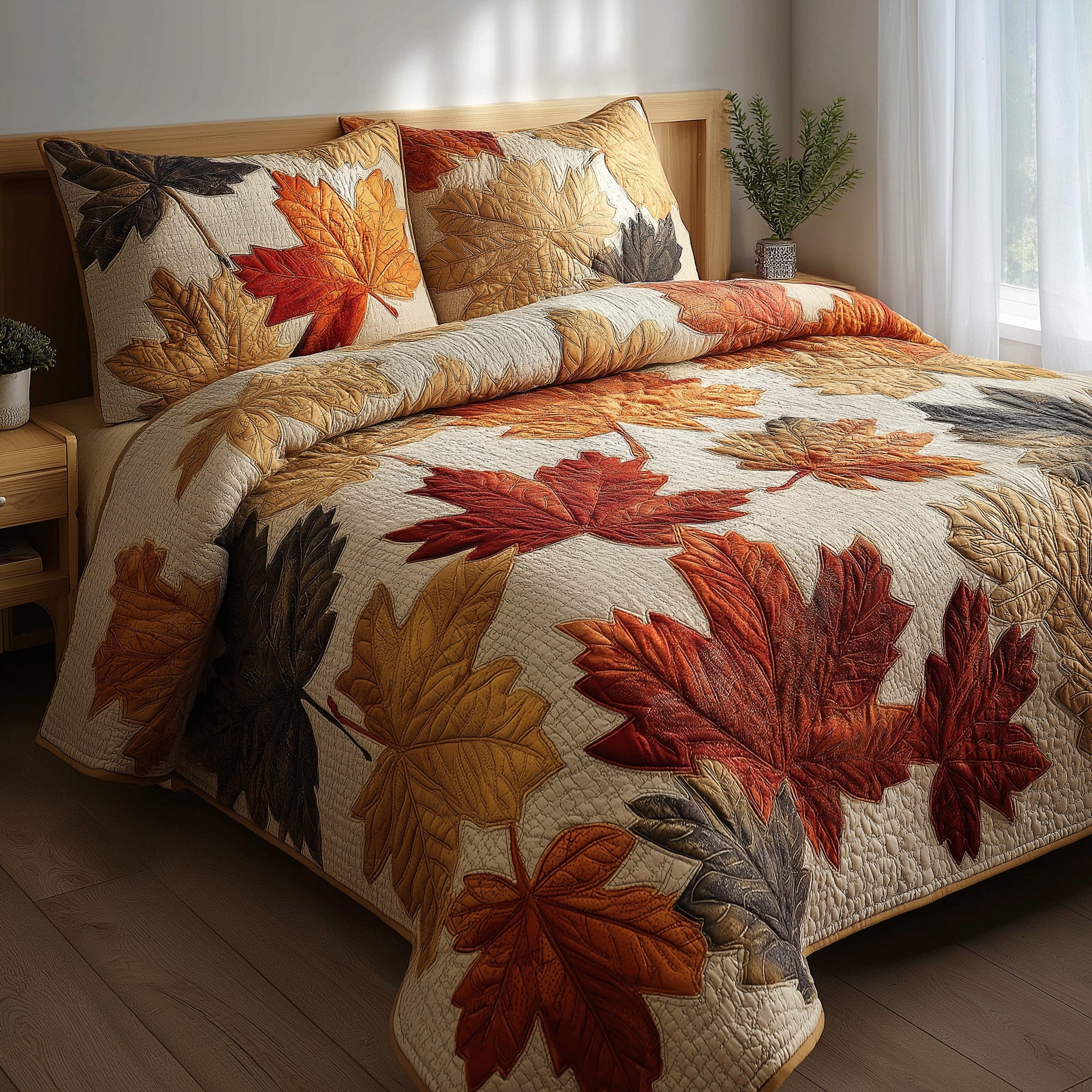 Fall Leaves Quilted Bedding Set Relaxing Sleep
