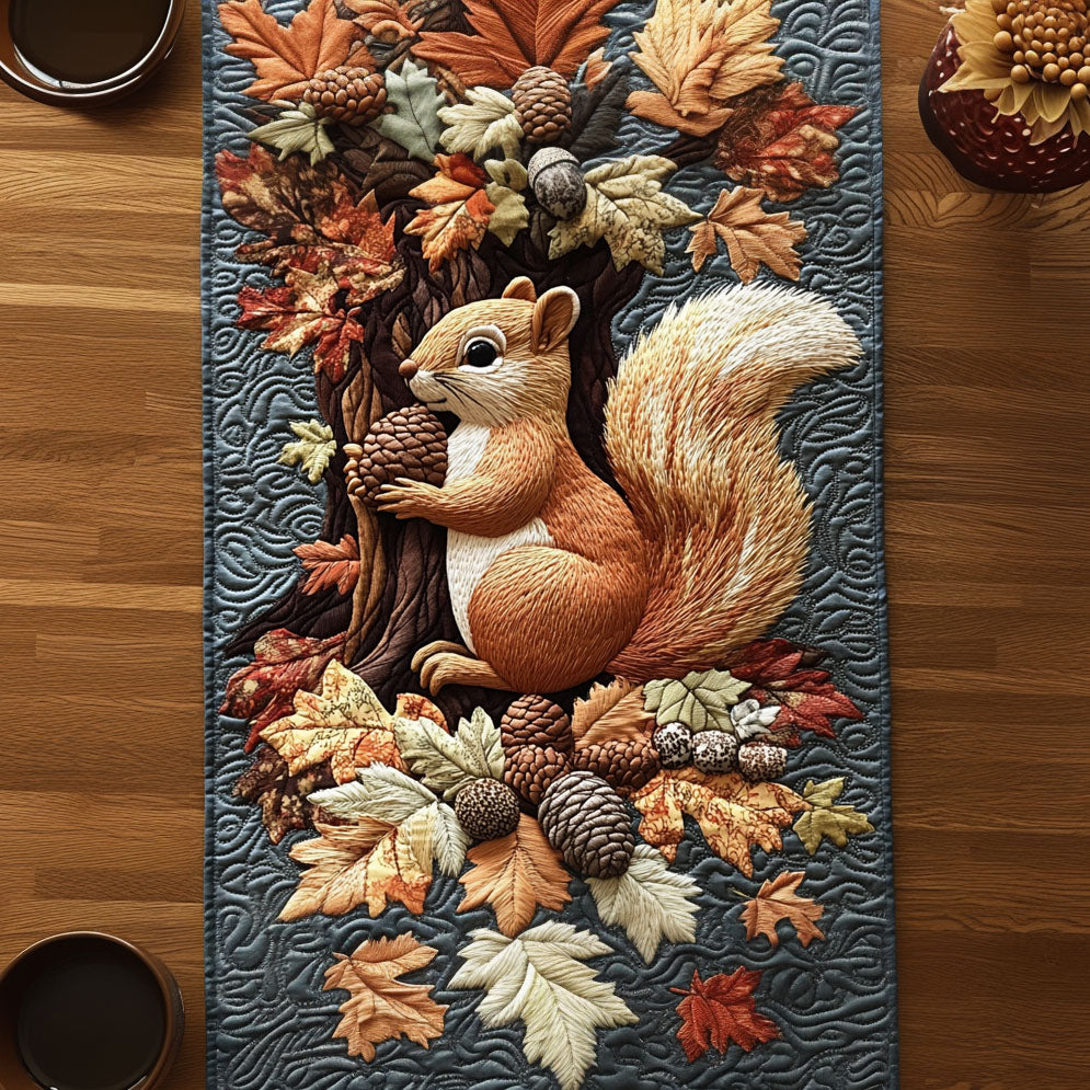 Fall Nut Gatherer Quilted Table Runner Fall Table Runner Decor Unique Gifts For Fox Lovers