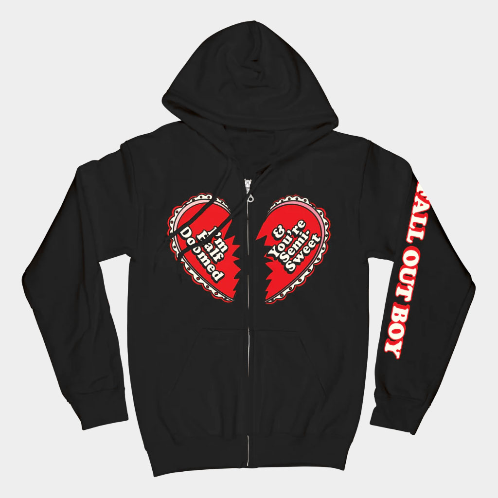 Fall Out Boy Merch I'm Half Doomed Zip Hoodie Fall Out Boy Hoodie Gift For Rock Band Fans-1