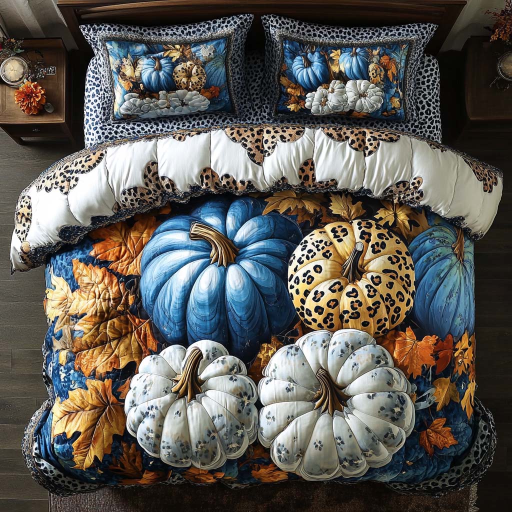 Fall Pumpkin Glow Quilted Bedding Set Aesthetic Room Decor Small Fall Gift Ideas