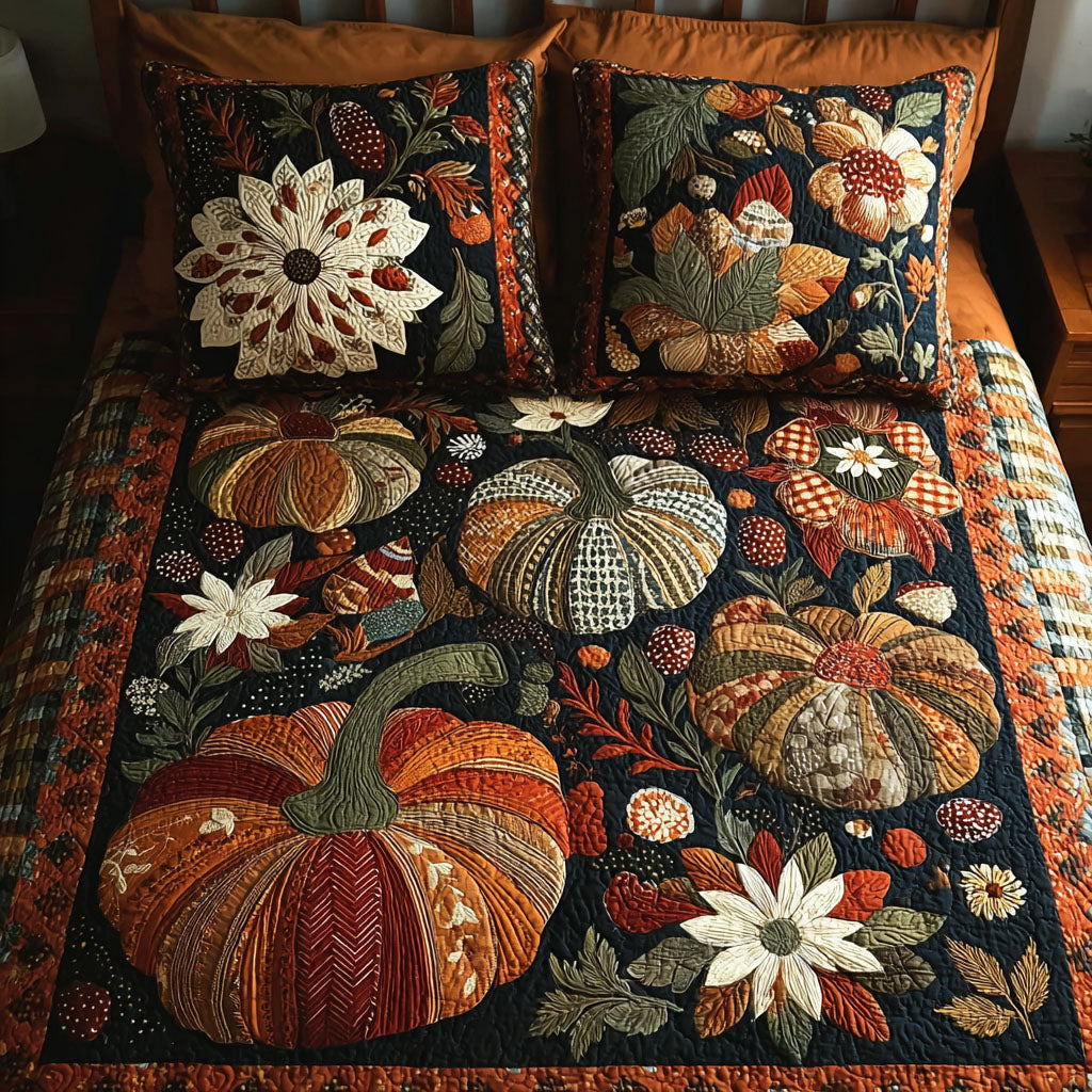Fall Pumpkin Glow Quilted Bedding Set Bedroom Decorations Gift Ideas For Fall