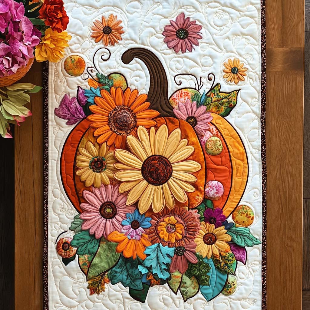 Fall Pumpkin Hugs Quilted Table Runner Elegant Fall Table Runner Best Friend Gifts