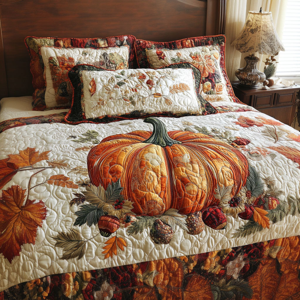 Fall Pumpkin Moments Quilted Bedding Set Bed Decor Autumn Gift Ideas