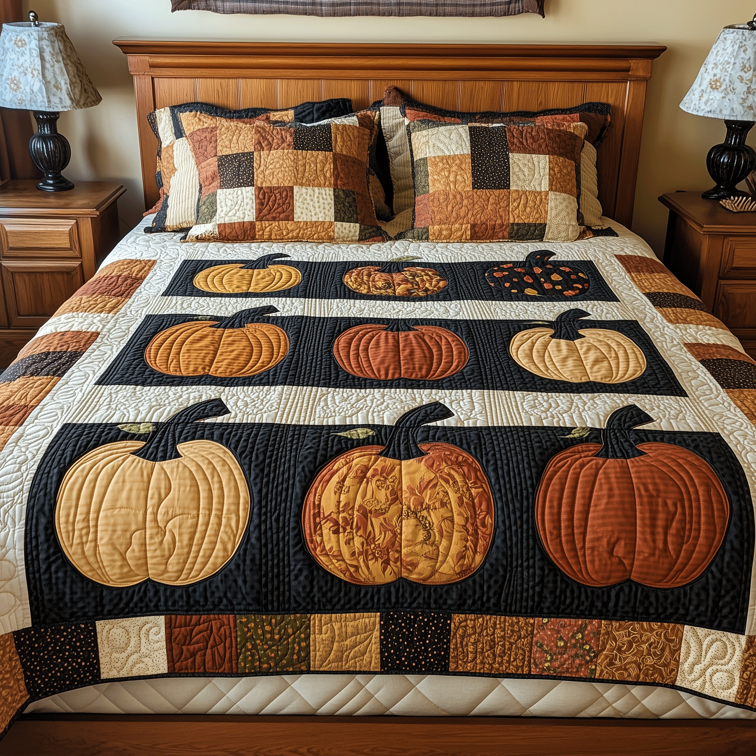 Fall Pumpkin Quilted Bedding Set Comforter Sets Queen Christmas Gifts For Expecting Moms