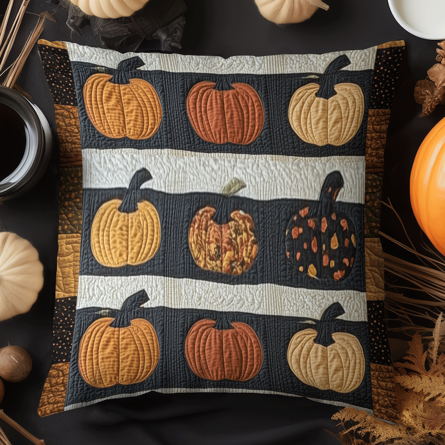 Fall Pumpkin Quilted Pillow Case Christmas Tree Pillow Cover