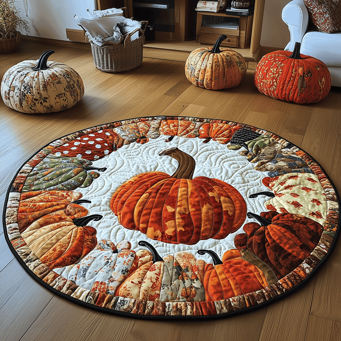 Fall Pumpkin Quilted Round Mat Holiday Season Round Mat Autumn Gifts for Mom